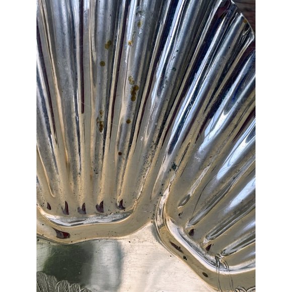 Antique Crumb Pan Tray Clam Shells Etched Bluebird flowers - Picture 7 of 16